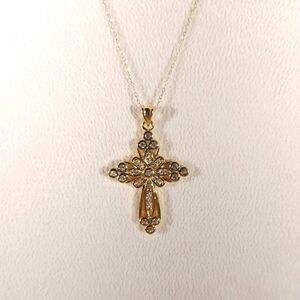Simulated Diamonds Gold Plated Cross Pendant and Italian Chain Necklace